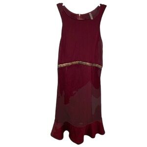 Cefian Womens' Size Medium Sleeveless Dress Racerback Burgundy Gold Sequin Waist